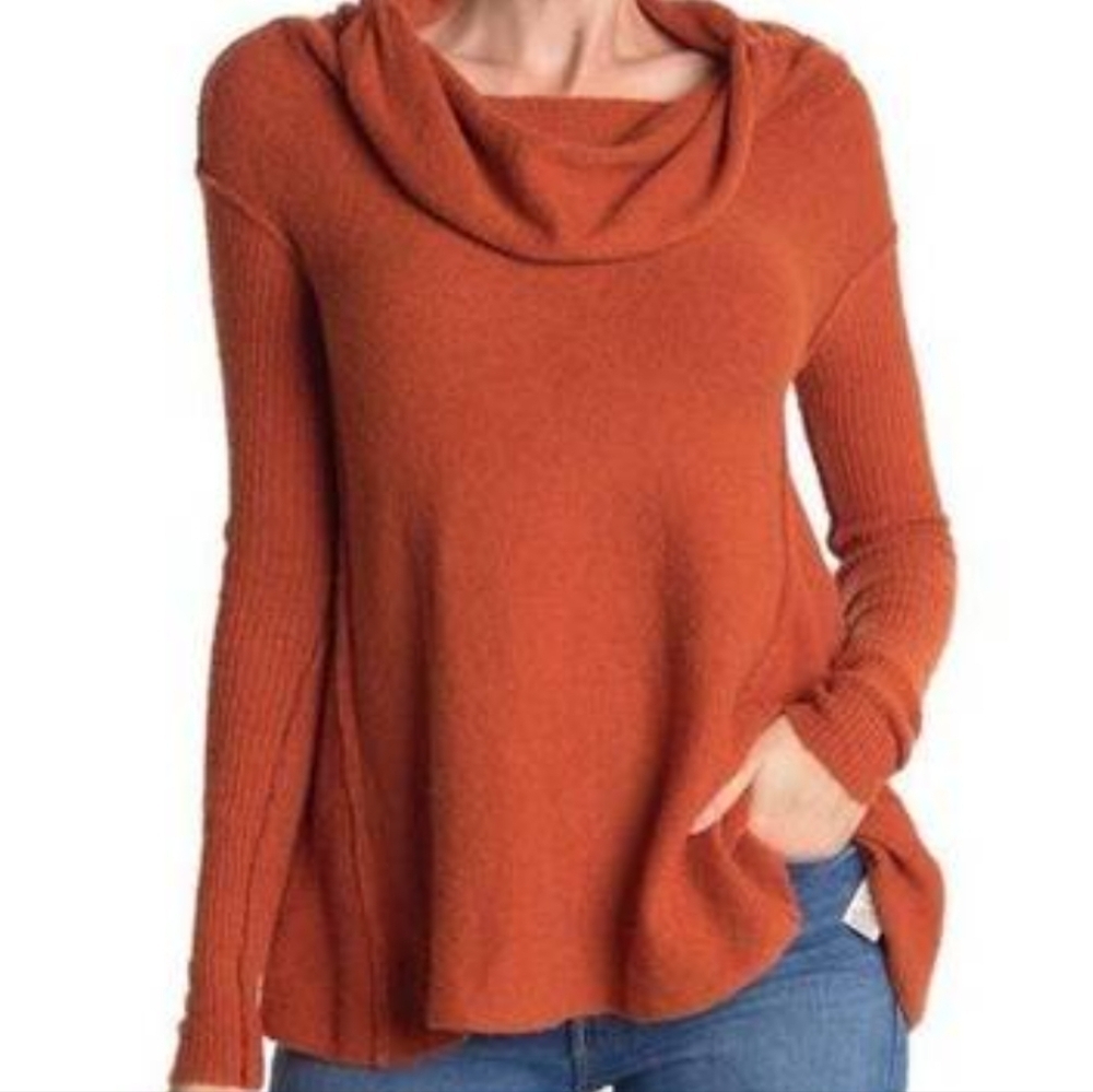 Free People Rust Orange Cowl Neck Sweater
